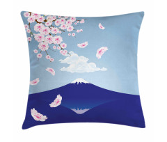 Mountain and Cherry Blossoms Pillow Cover