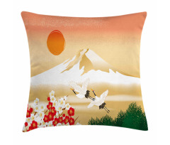 Japanese Landscape and Birds Pillow Cover