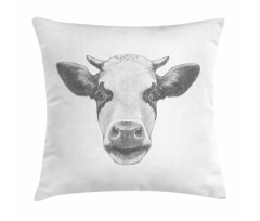 Sketch Portrait of Cow Pillow Cover