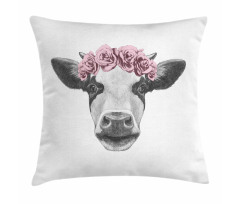 Cow with Roses Wreath Pillow Cover