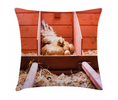 Hen in Cage with Eggs Pillow Cover