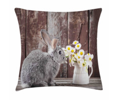 Rabbit Daisy Wooden Pillow Cover