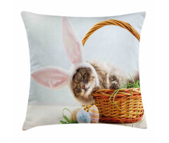 Cat as Easter Rabbit Pillow Cover