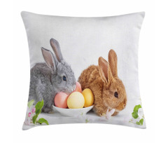 2 Rabbits with Eggs Pillow Cover