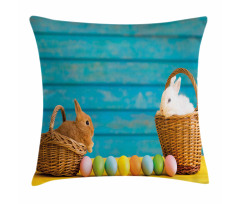 Rabbits in Baskets Pillow Cover