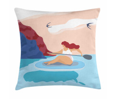 Girl on Surfboard Seascape Pillow Cover