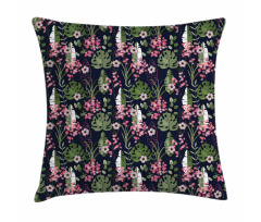 Palm Leaves Flowers Pillow Cover