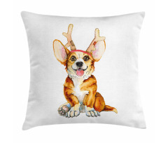 Corgi Dog with Deer Antlers Pillow Cover