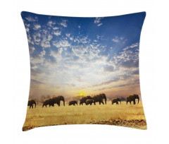 Wild Elephants Herd Pillow Cover