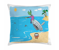 Monster Fishing in the Sea Pillow Cover