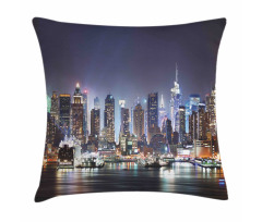Manhattan Skyline at Night Pillow Cover