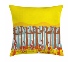 Riding Bicycles in Woodland Pillow Cover