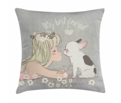 Girl Little Puppy Pillow Cover