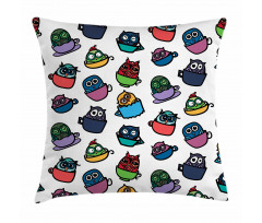 Funny Owl in Coffee Mug Pillow Cover