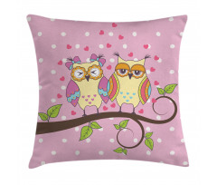Birds in Love on Branch Pillow Cover