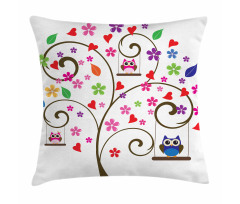 Tree Flowers Playful Birds Pillow Cover