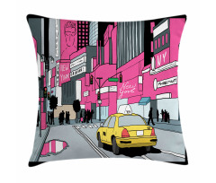 View of Manhattan and Taxi Pillow Cover