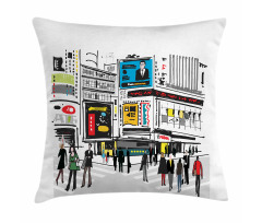 Pedestrians and Busy City Pillow Cover