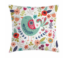 Ornate Bird and Flowers Pillow Cover