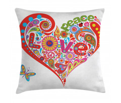Colorful Peace Heart Pillow Cover