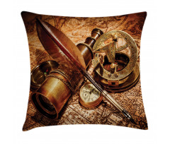 Compass Goose Quill Pen Pillow Cover