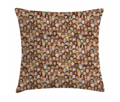 Human Faces Doodle Style Art Pillow Cover