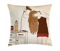 Girl Hair Care Sketch Art Pillow Cover