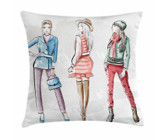 Young Women Clothes Sketch Pillow Cover