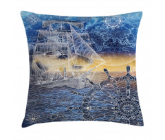 Nautical Ship on the Ocean Pillow Cover