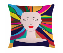 Lady and Colorful Strands Pillow Cover