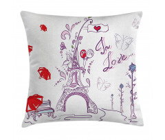 Doodle Romantic Paris Pillow Cover