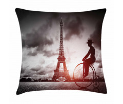 Man on Retro Bicycle Pillow Cover