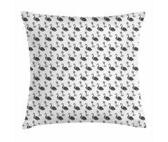 Black Aquatic Birds Lotus Pillow Cover