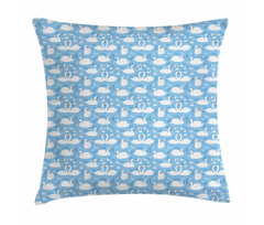 White Aquatic Bird and Babies Pillow Cover