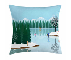 Ice Skating Frozen Lake Art Pillow Cover