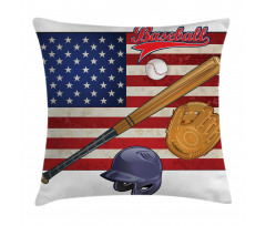 USA Flag and Baseball Pillow Cover