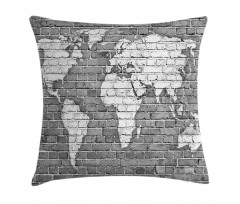 World Map on Old Brick Pillow Cover