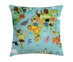 Animal Map of the World Pillow Cover