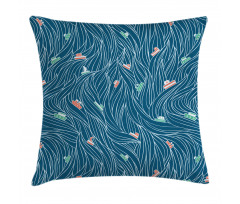 Waves and Ships Cartoon Pillow Cover