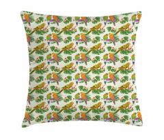 Vivid Floral Parrots Pillow Cover