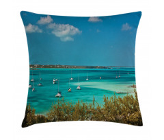 Anchored Boats in Sea Pillow Cover