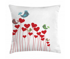 Spring Hearts Birds Pillow Cover