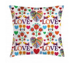 Colorful Blooms Birds Pillow Cover