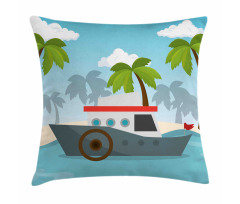 Cartoon Boat Palms Pillow Cover