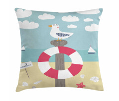 Seagull Sits on Pole Pillow Cover