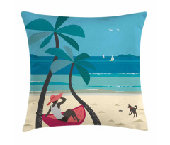 Girl on Hammock Palms Pillow Cover