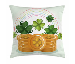 Coins Shamrocks and Rainbow Pillow Cover