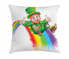 Leprechaun Slides on Rainbow Pillow Cover