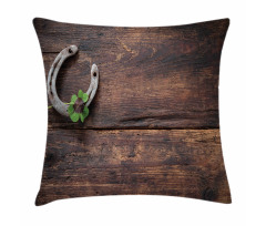 Rusty Horseshoe on Wooden Pillow Cover