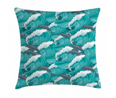 Surfing Doodle Dolphins Pillow Cover